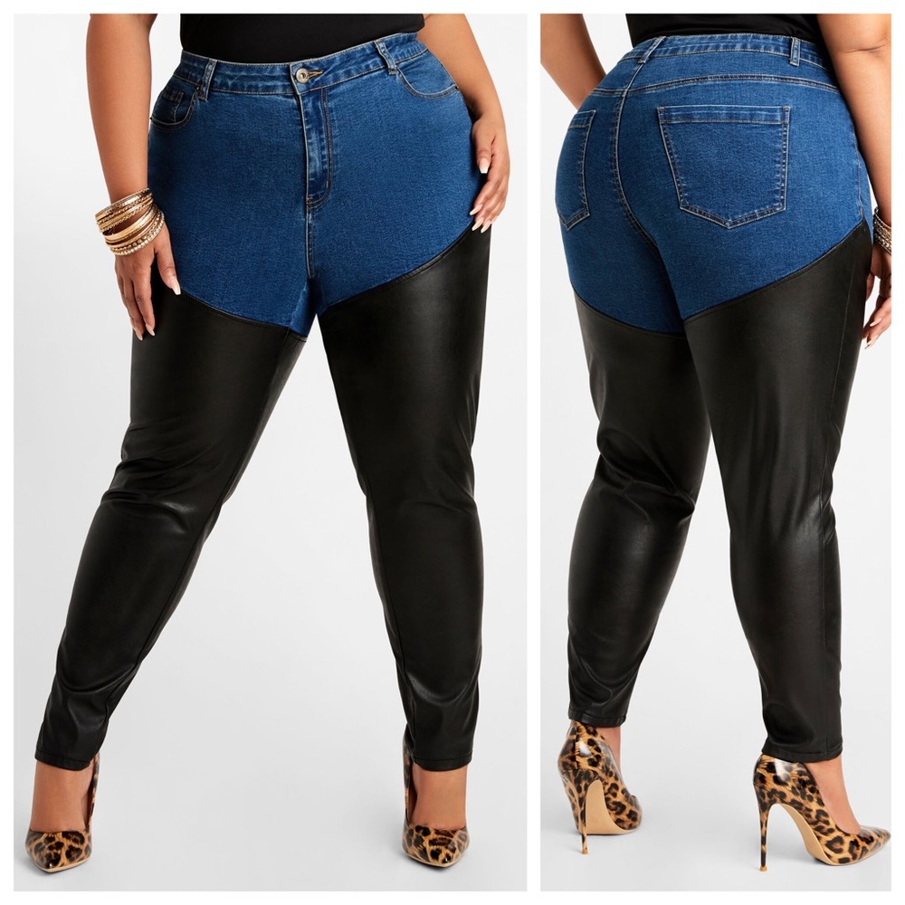Faux Leather Leg Skinny Jean by Ashley Stewart